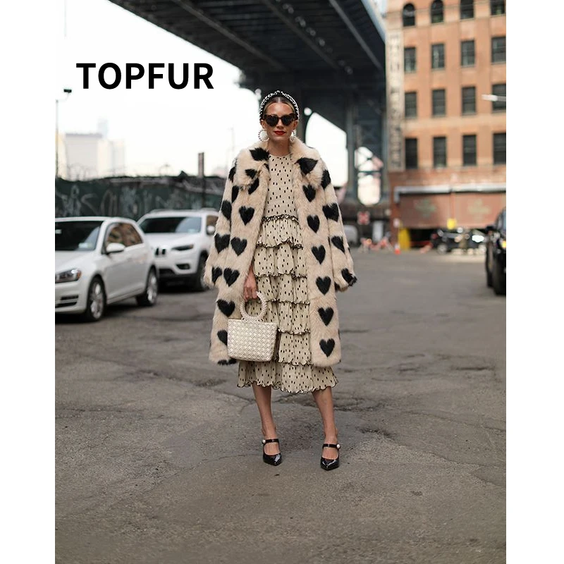 Длинное пальто TOPFUR теплое зимнее с отложным воротником и длинным рукавом