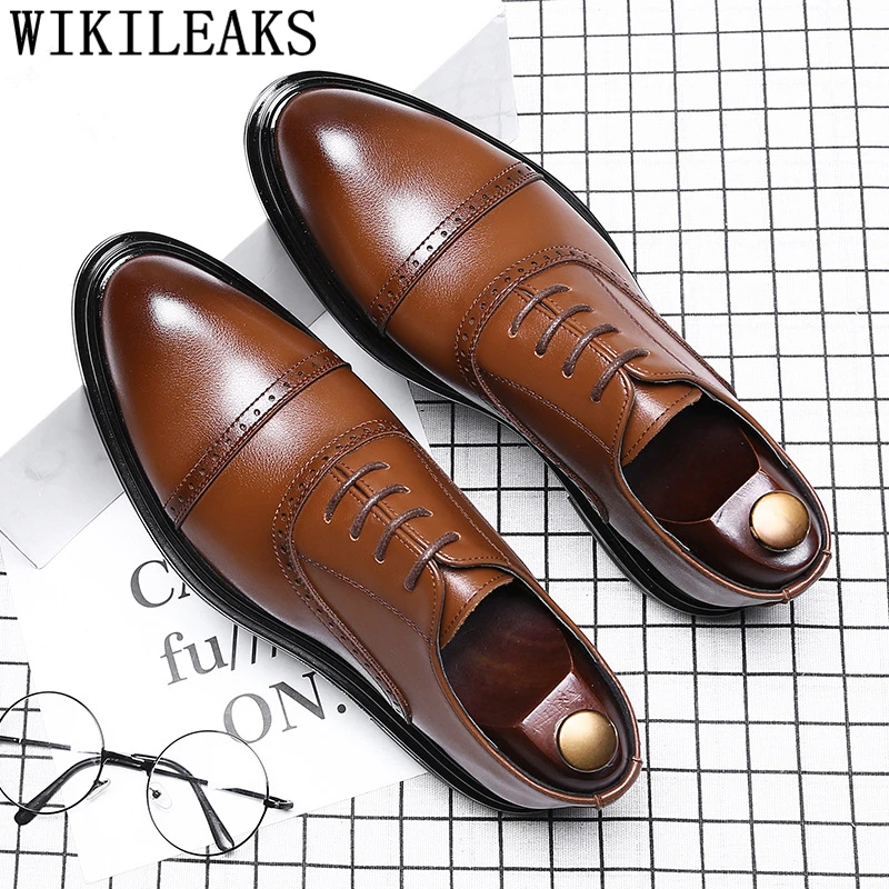 Мужская деловая обувь формальные свадебные туфли классические броги коричневые