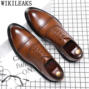 Мужские деловые туфли, свадебные туфли, броги, Классические Вечерние модельные туфли для мужчин, коричневые модельные туфли Bona