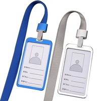 metal name badge holder with neck strap aluminium alloy employees staff work card cover nurse id badge pass card sleeve holder