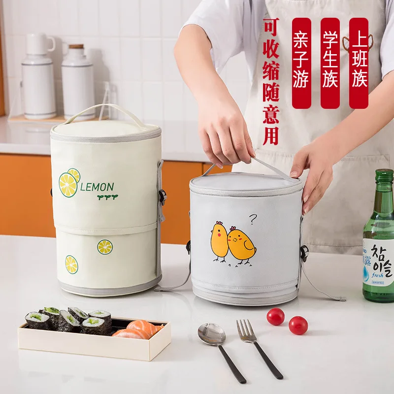 

Портативная сумка для ланча из Оксфордской ткани, Круглый Изолированный складной чехол для ланча на молнии с регулируемым плечевым ремнем