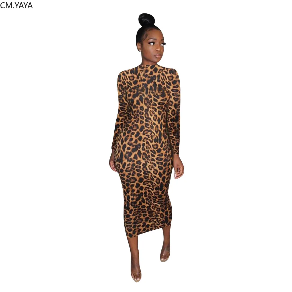 Женское облегающее платье средней длины до середины икры с леопардовым принтом