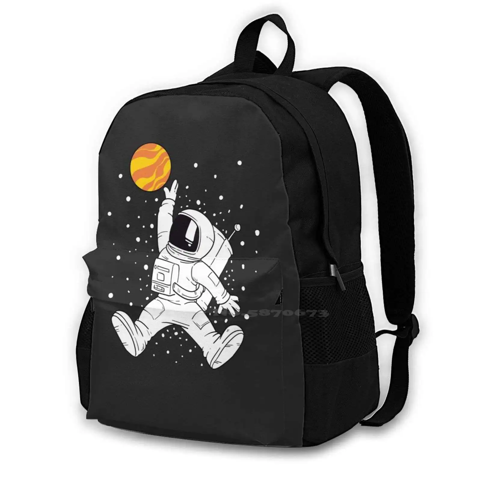 

Astonaut Space Jump Backpack For Student School Laptop Travel Bag Sport Ball Planetary Planet Basket Ball Venus Mars Stars Red
