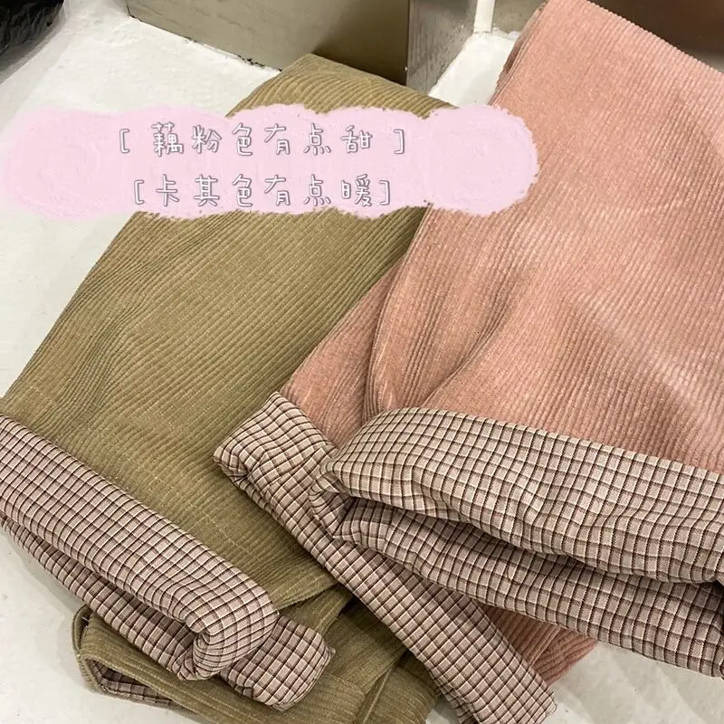 

2021 Men's Loose Straight Haren Pants Corduroy Fabric Baggy Cargo Casual Pants Streetwear Pink/khaki Color Trousers S-2XL