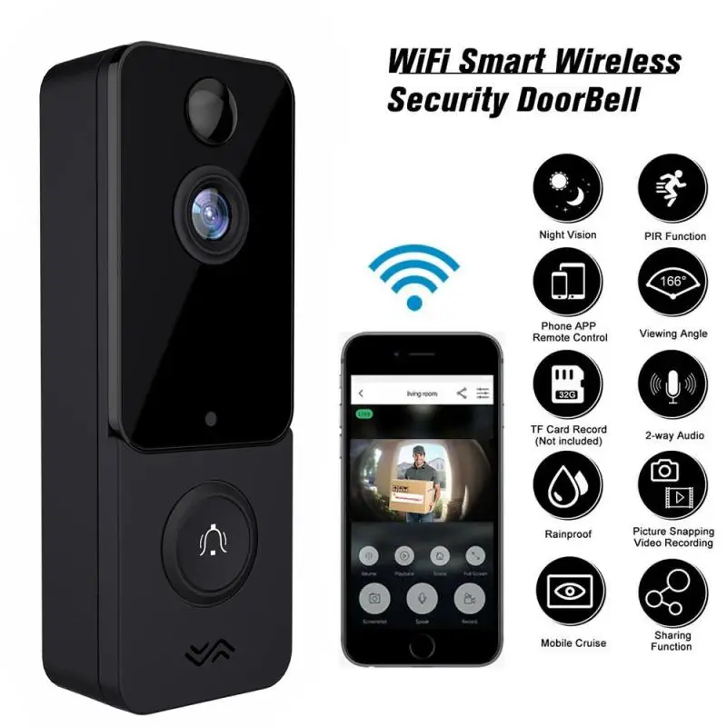 

T9 Smart Video Doorbell Camera WIFI 1080P Visual Intercom Night Vision IP Door Bell IP67 Weatherproof PIR Wireless Cameras