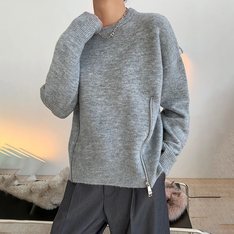 

SHENGPALAE Two Wear Sweater Women's Winter 2021 New Fashionable Round Neck Zipper Loose Long Sleeve Knitted Pullover Tops 5A1017
