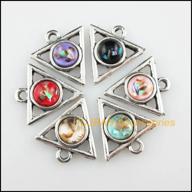 

12 New Shivering Resin Pendants Triangle Mixed Charms Tibetan Silver 19.5x21mm