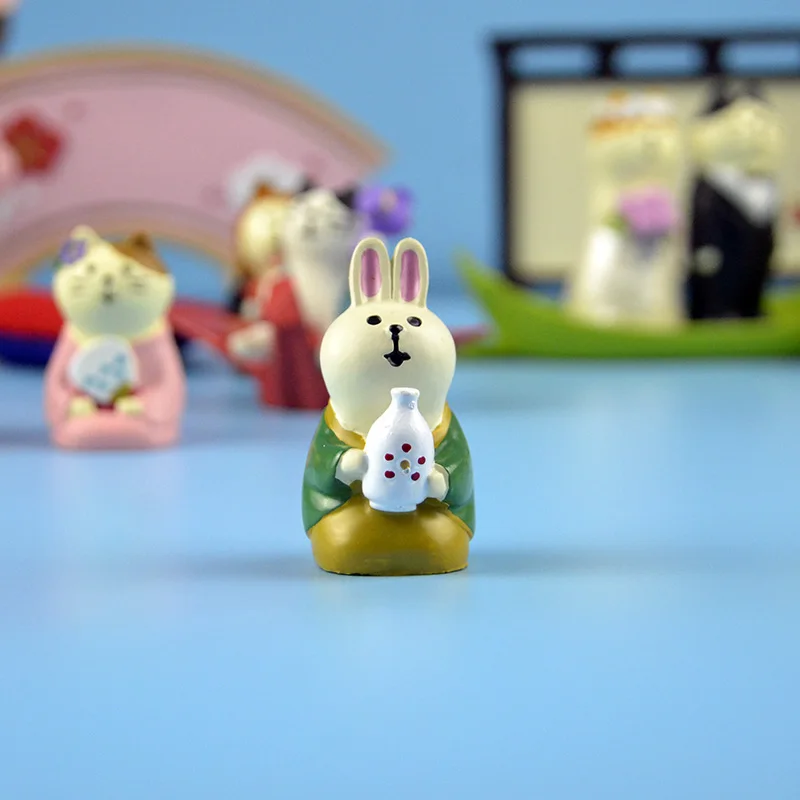 Японский каваи мультфильм Maneki neko талисман Шиба ину кролик Королевское свадебное украшение семья вечерние sakura экран миниатюрная фигурка - Цвет: rabbit bridesmaid