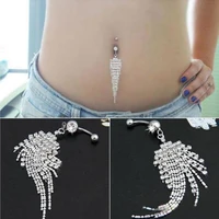 titanium steel belly button nail tassel with diamond belly button ring stainless steel belly button ring body piercing jewelry
