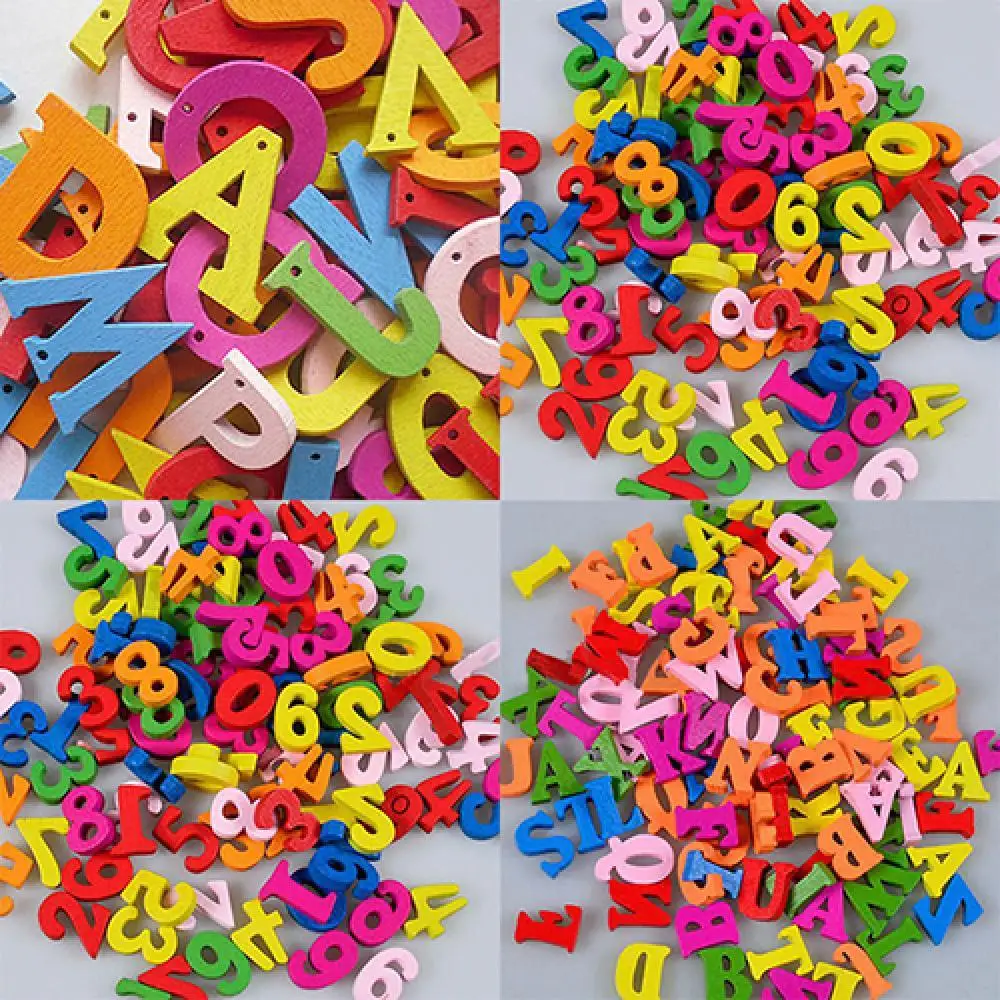 100Pcs Colorful Letters Numbers Wooden Flatback Embellishments Crafts Tool