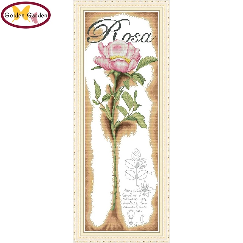 

GG A Pink Rose Flower Stamped Cross Stitch Patterns DIY Kits Needlework Embroidery Sets Joy Sunday Cross Stitch for Home Decor