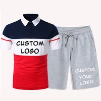 custom logo contrast color polo shirt tracksuit mens short sleeve summer casual beach shorts polo shirt 2 piece set