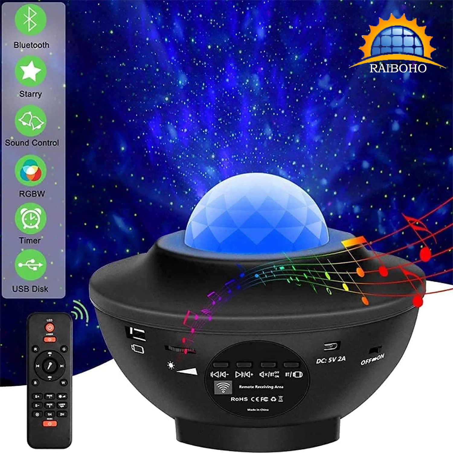 

10 Colors Star Projector Night Light Adjustable Ocean Wave Projector with Remote Control Built-in Bluetooth Speaker Best Bedroom