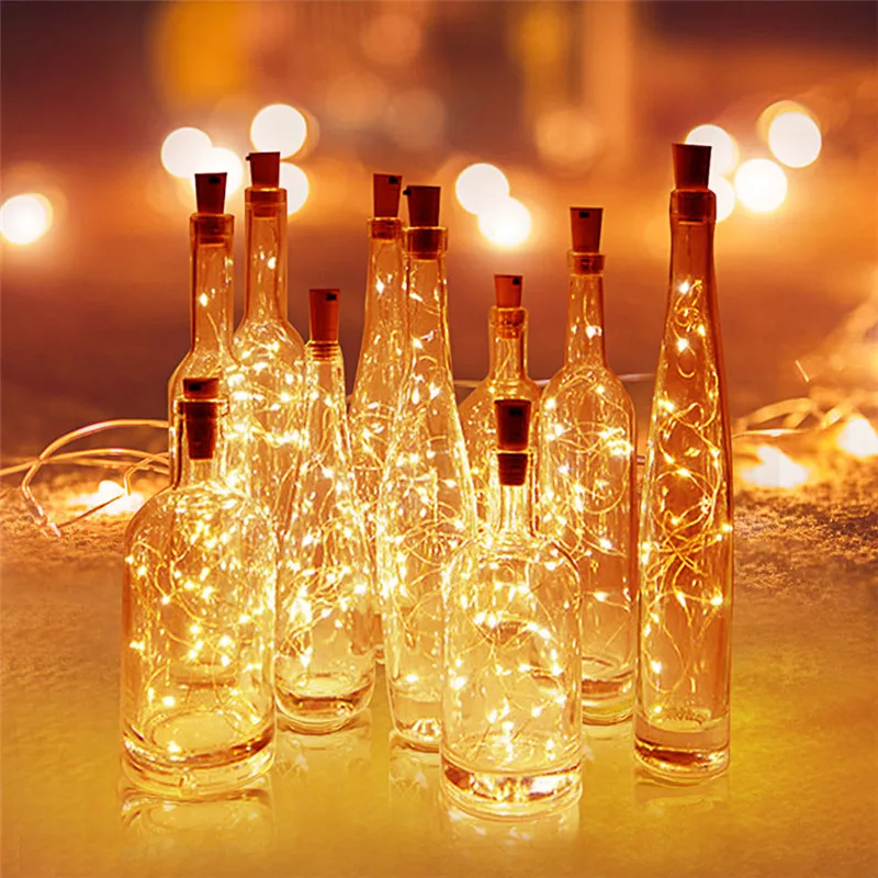 10pcs/lot Include Battery  cork wine bottle light 2m 1m Copper Wire Fairy Garland Lights Christmas Holiday Party Wedding Dec