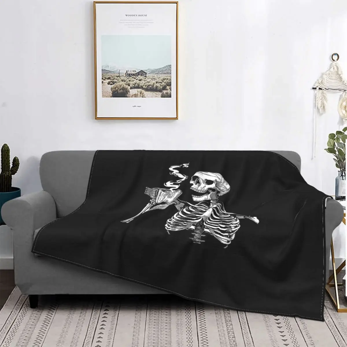 

Manta de muselina a cuadros para cama, cobertor divertido de esqueleto para amantes del café, cama, sofá