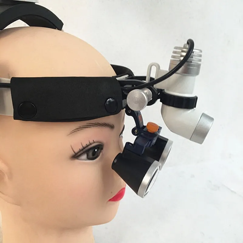 Бинокулярный увеличитель 2,5 / 3,5X для стоматологических и хирургических операций + беспроводной медицинский налобный фонарик с LED-подсветкой 3 Вт и двумя аккумуляторами.