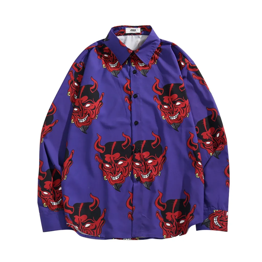 SAGACE модная мужская Повседневная тонкая рубашка с длинными рукавами топ принтом