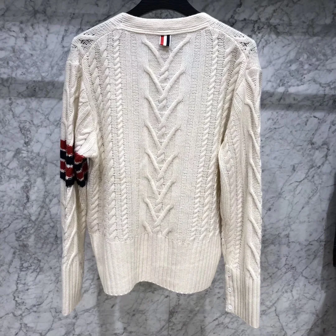 

fashion brand 2021 tb sweater men women slim fit v-neck cardigan striped wool pullovers Twisted flower sweater couple wear