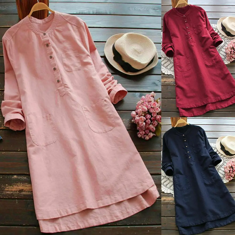 

Women Long Shirt Dress Asymmetrical Tops Blouse Oversize Cotton Dress Plus