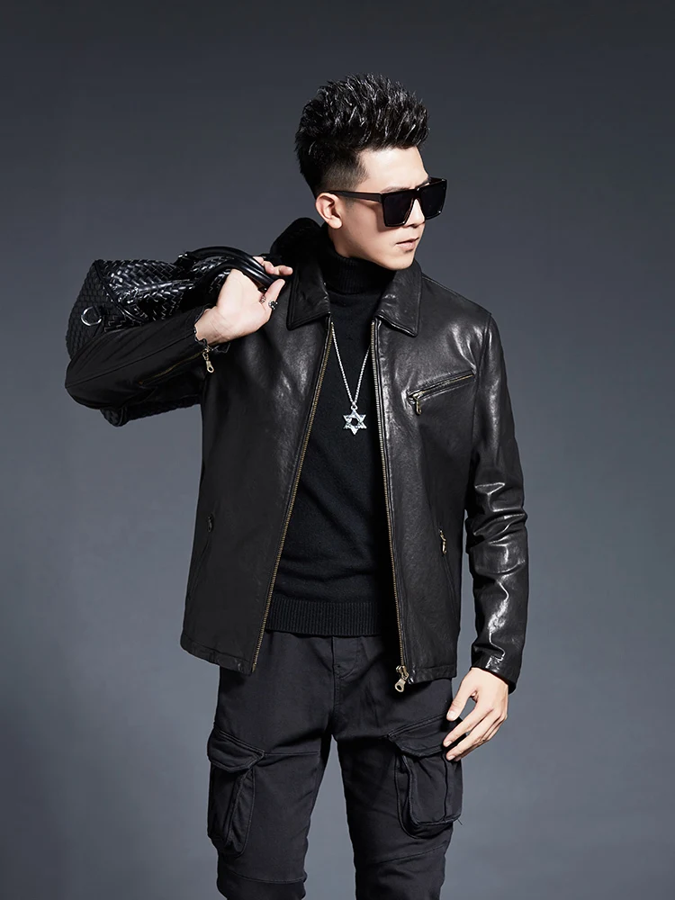 

Leather Motorcycle Men's coats, spring and autumn, sheepskin coats, men's vests