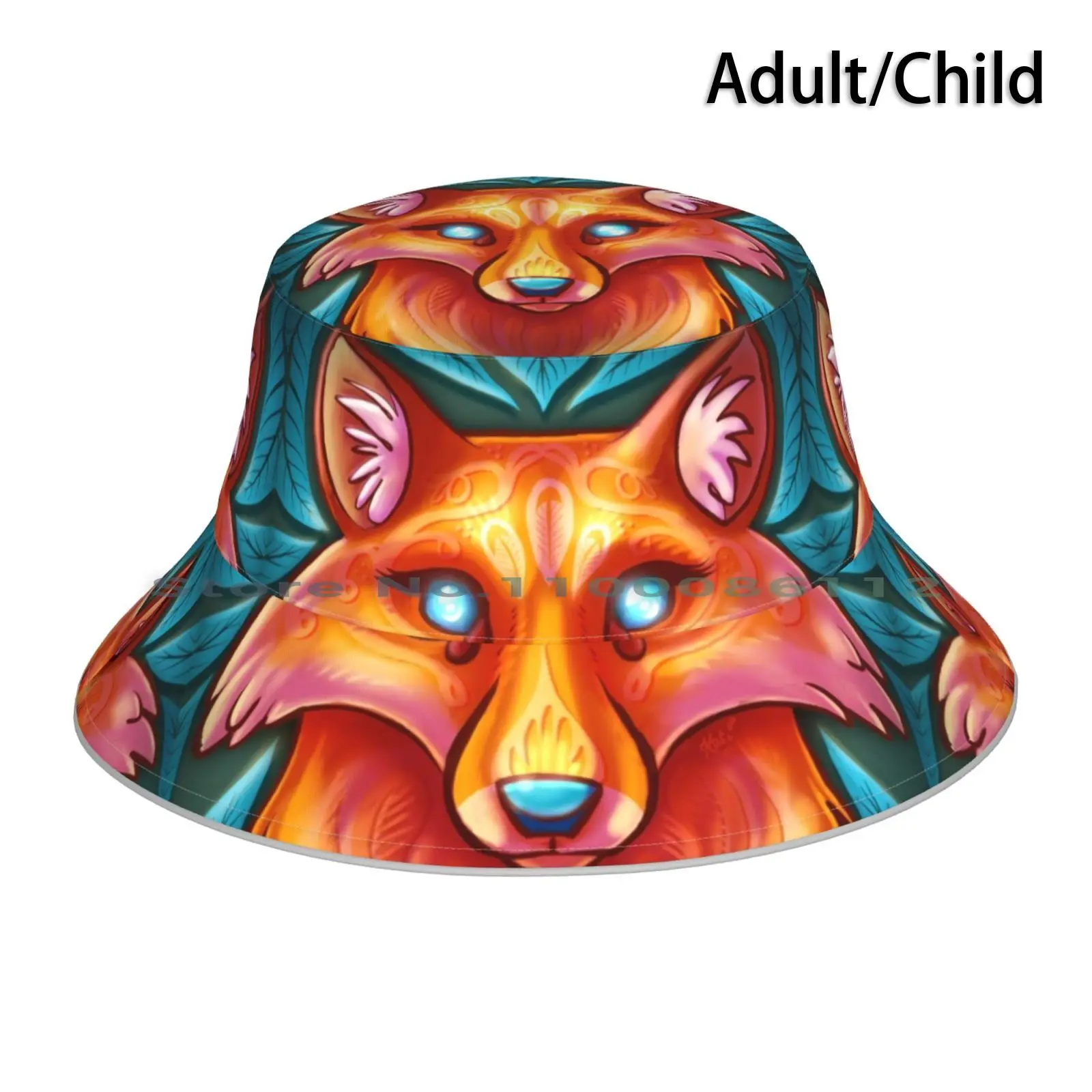 

Панама от солнца с изображением лисы, голубого цвета