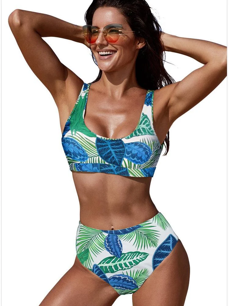 

New style women's swimwear sexy Middle waist bikinis set ladies printed two piece swimsuits push up Summer Beach Wear Female
