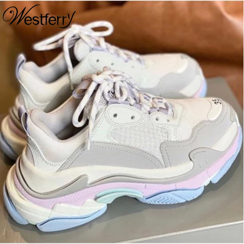 

2021 summer new daddy shoes wild casual thick-soled breathable leather sports air cushion running sponge cake single shoes
