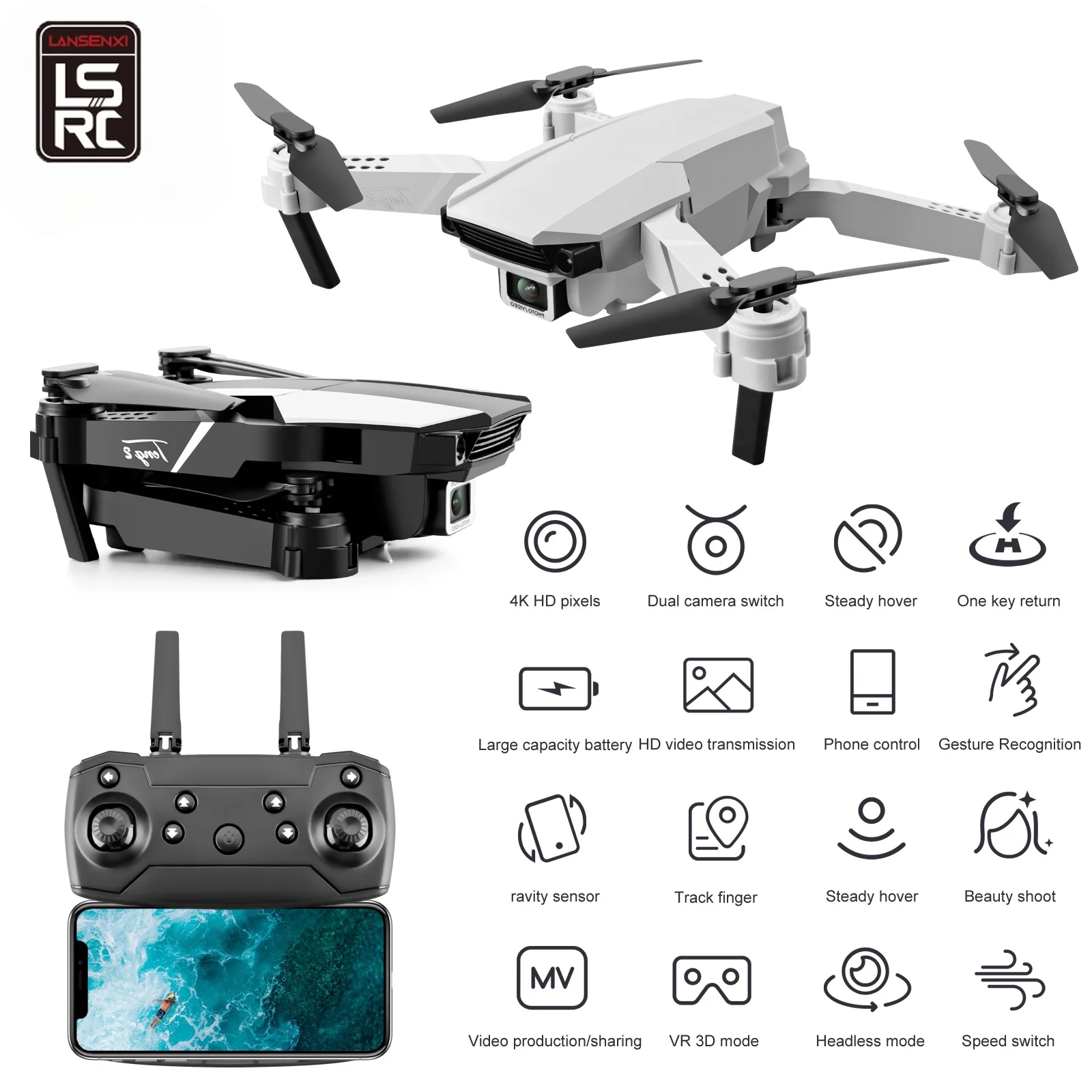 

LSRC S62 Drone 4k HD Dual Camera Visual Positioning 1080P WiFi Fpv Dron Height Preservation Rc Quadcopter S62 Pro Drones Toys