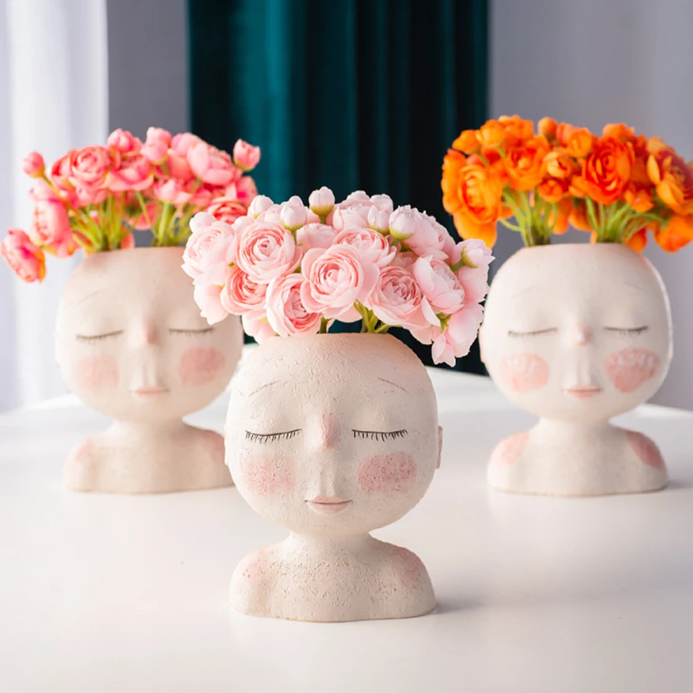 

Nordic Flower Pot Character Human Face Vase, Creative Art Sculpture, Portrait Female Head Design, Plant Pots, Home Decoration