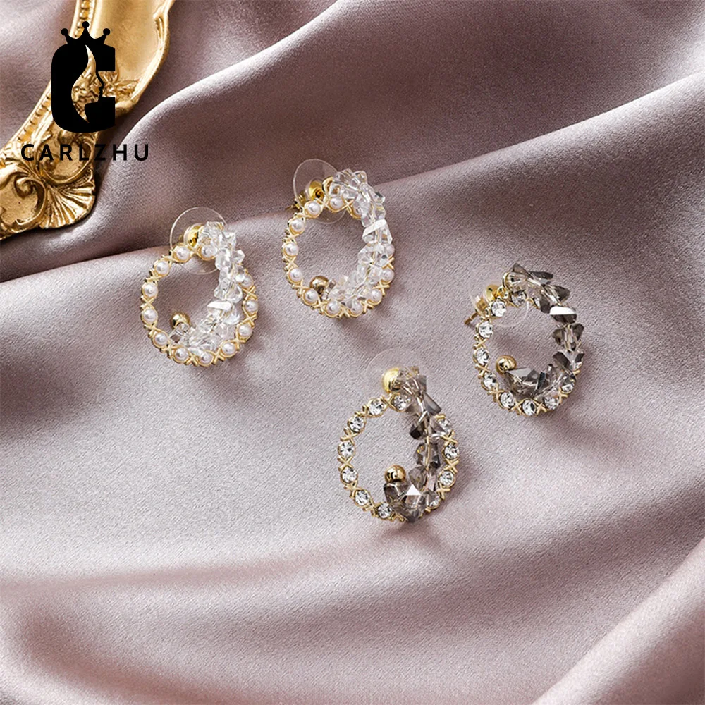 925 пробы серебро Имитация Жемчуга Стразы Круг с украшением в виде кристаллов