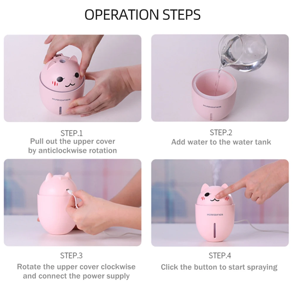 구매 3 In 1 320ML USB 공기 가습기 초음파 쿨-안개 사랑스러운 애완 동물 미니 가습기 LED 빛 미니 USB 팬