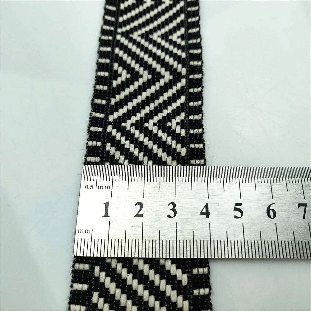 Тонкая хлопчатобумажная тесьма шириной 38 мм черные и белые волнистые полосы