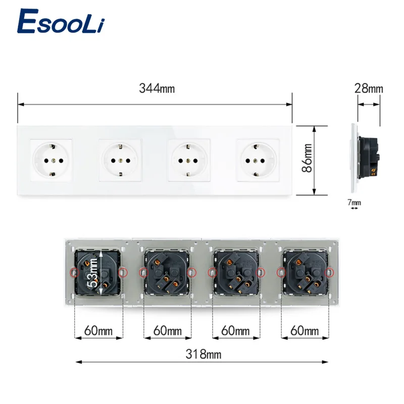 Розетка электрическая Esooli с заземлением 16 А 258 х86 мм|Электрические розетки| |