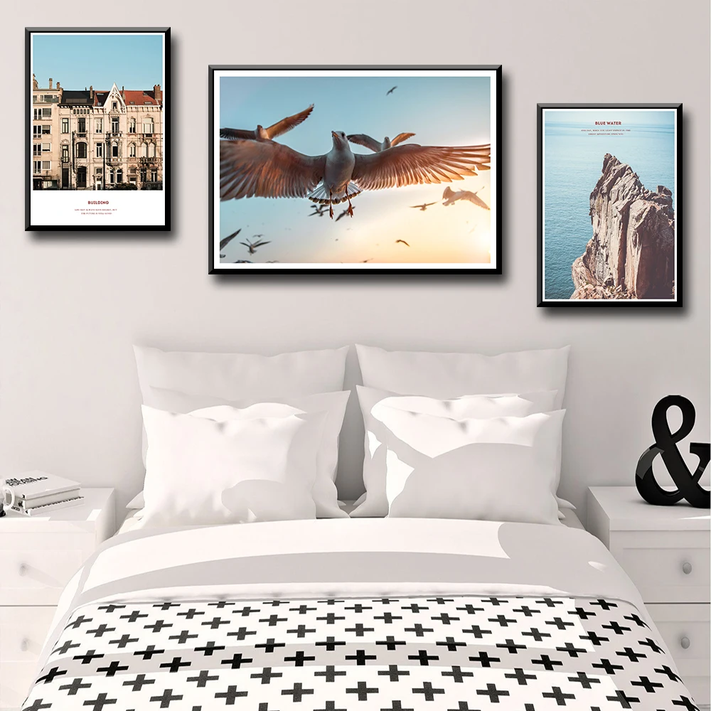 Скандинавский пейзаж современная простая гостиная фотообои пять картин