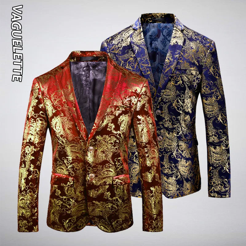 

Vaguelette Mens Blazer Luxury Party Prom Blazers Men Fashion Casual Slim Fit Paisley Floral Jackets Coat Ropa Hombre Red Blazer
