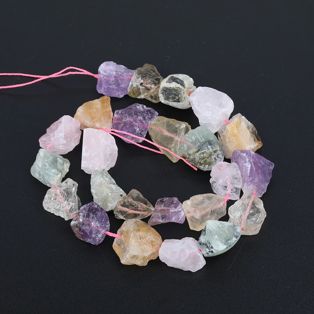 

Approx 23-25pcs/Strand Natural Amethysts Pink Quartz Chunky Spacer Beads Findings,Raw Nugget Crystal Beads DIY Jewelry Making