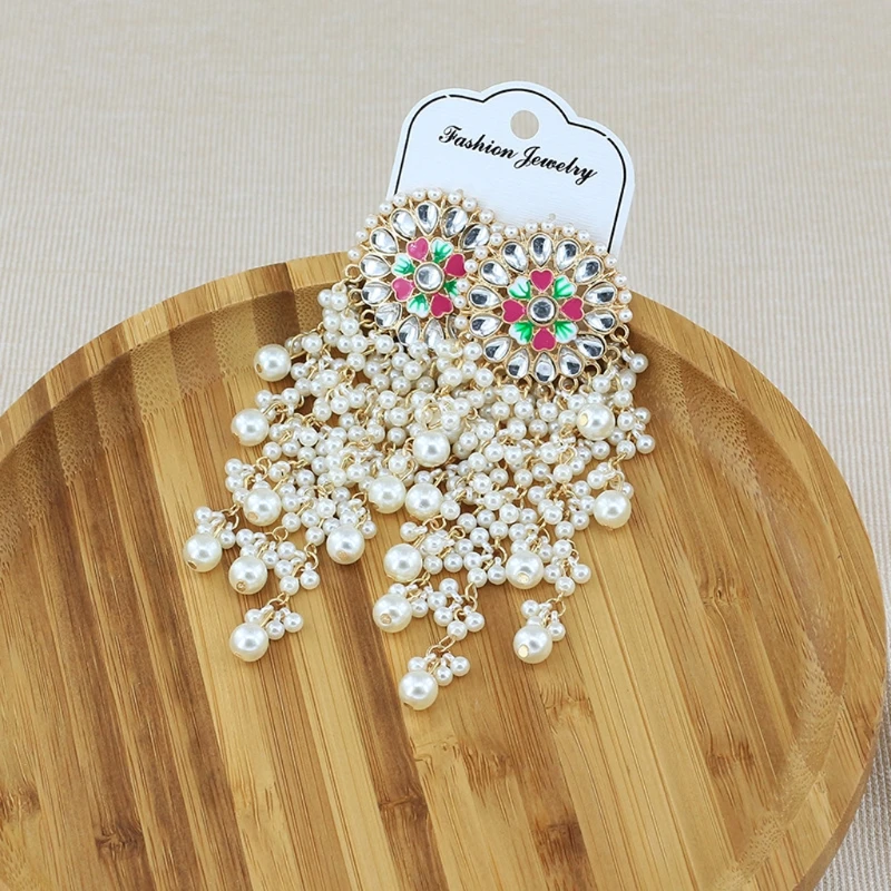 Женские болливудские этнические Свадебные Серьги Kundan жемчужные Jhumka Jhumki