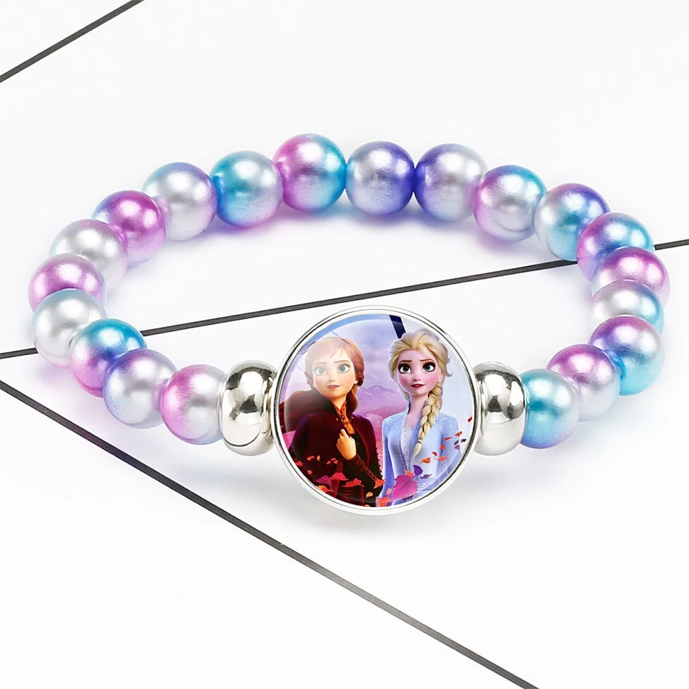 Disney Elsa Anna Princess Bracelets Fashion Rainbow Frozen 2 Cute Girl Makeup Toys Children Kids Cartoon Bracelet Beaded Chain | Игрушки и