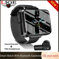 lige 1 4ips color big screen smart watch bluetooth call music player men smart watch with tws wireles bluetooth earphones women