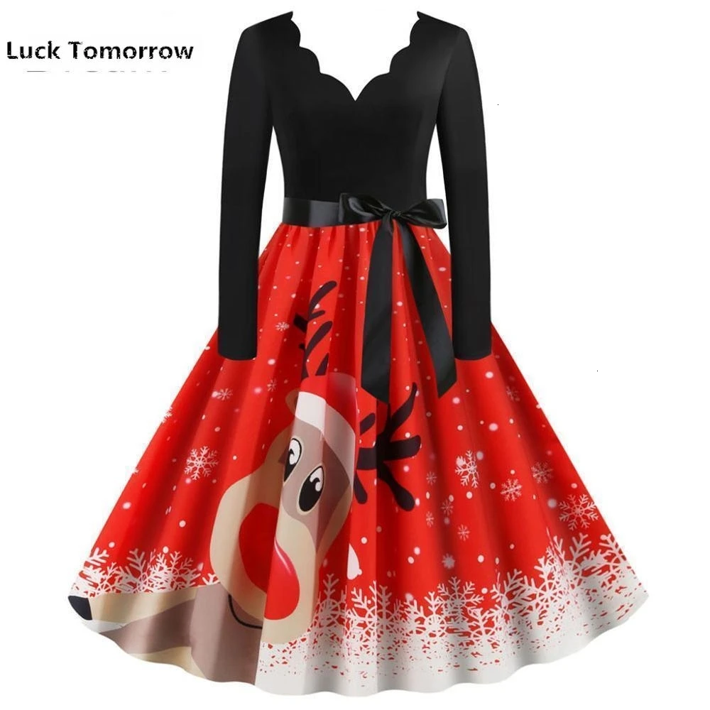 Рождественское платье Для женщин зимние Повседневное с длинным рукавом v