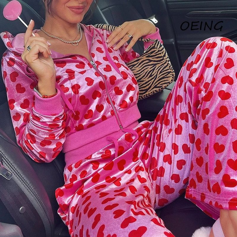 

2021 Sport Wear Two Piece Sets Outfits for Women Print Fashion Zip Up Crop Top and Sweat Pants Tracksuits