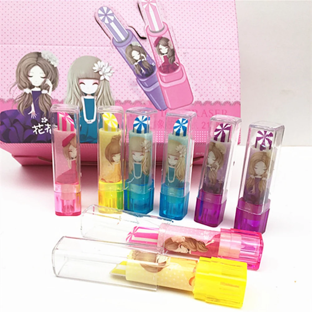 1 шт. цветной милый резиновый ластик в форме губной помады канцелярские