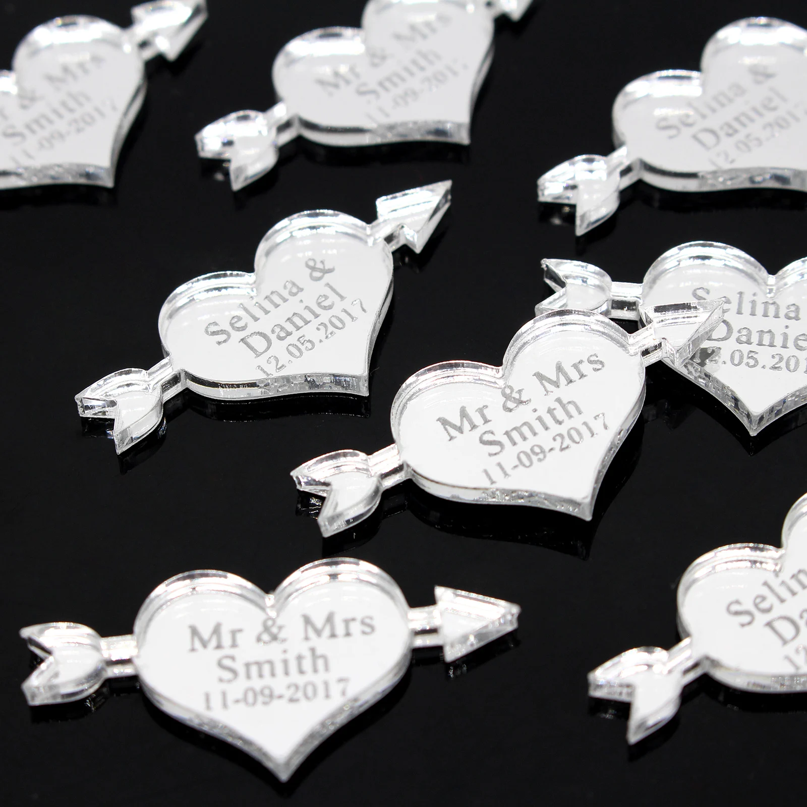 50Pcs 40mm*20 mm Personalized Engraved Mr &amp Mrs Surname Clear Acrylic Arrow Heart Wedding Party Table Centerpieces Decor | Дом и сад