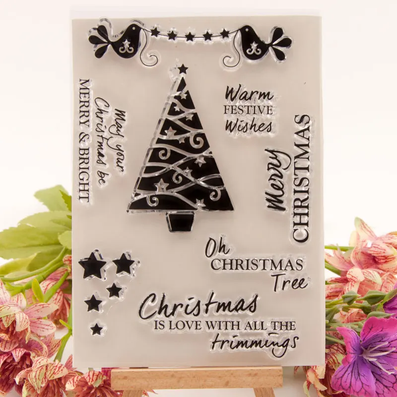 

Merry Christmas Tree Clear Stamps for DIY Scrapbooking Card Transparent Rubber Stamp Making Photo Album Crafts Decor New Stamp
