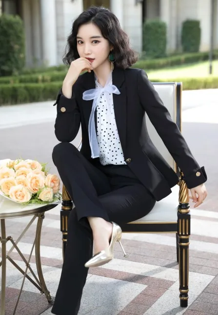 Black coat and pants Новые модные женские брюки костюмы OL Бизнес Формальные с длинным рукавом Тонкий Блейзер и брюки Офис Дамы интервью Рабочая одежда - Цвет: Black coat and pants