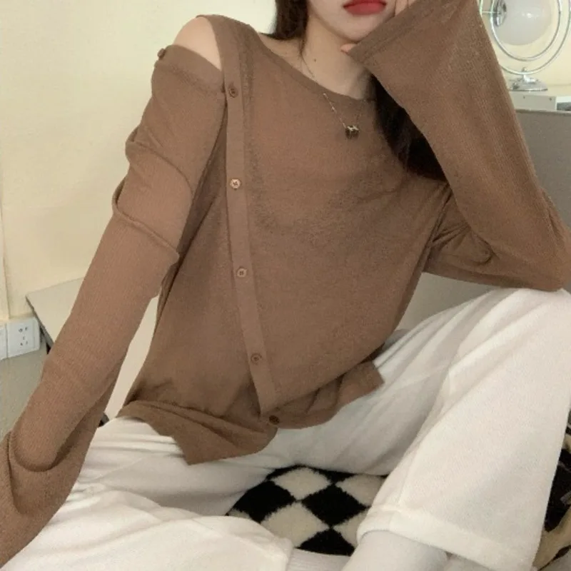 

Дизайнерская тонкая Солнцезащитная футболка с диагональной пряжкой и открытыми плечами