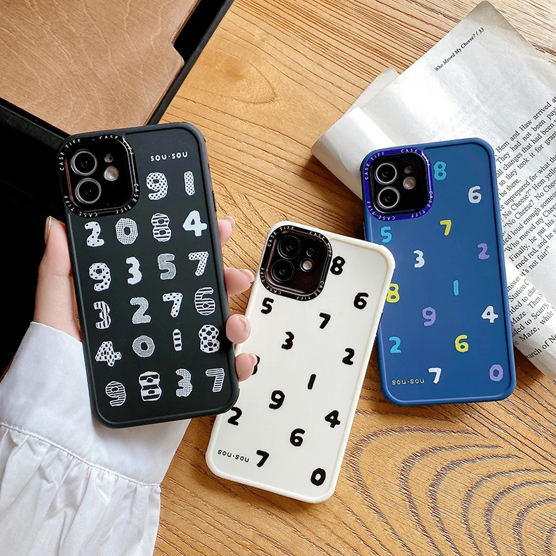

Creative Simplicity Numbers Phone Case For iphone 7 8 Puls X XR XS 11 12 pro Max Soft Cover Electroplated Lens Ring Ins Fashion