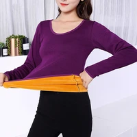 2xl long sleeve single layer velvet thermal clothing for women winter underwear o neck basic for thermos tops female second skin
