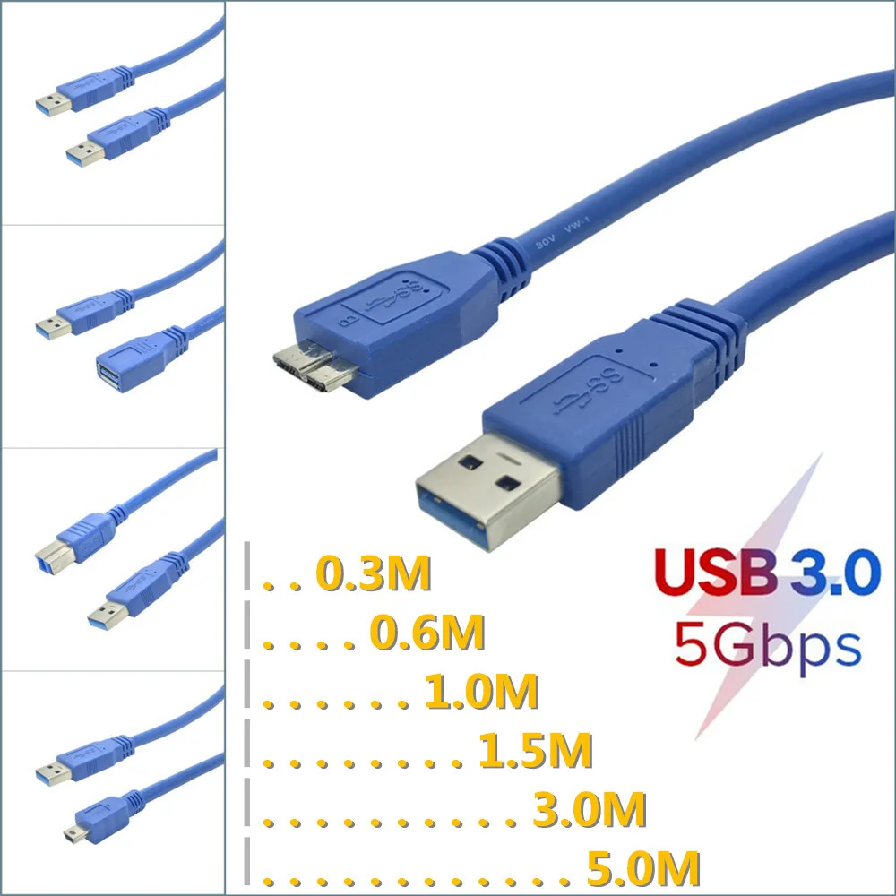 

USB Cable Fast Speed USB 3.0 Type A to Mini / Micro Female Data Sync Cable Extension Code for External Hard Drive Disk Printer