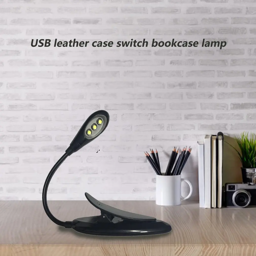 

USB Leather Cover Switch Book Clip Light Fashion Reading Bait Lamp Dimming Folding Desk Lamp Touch Control
